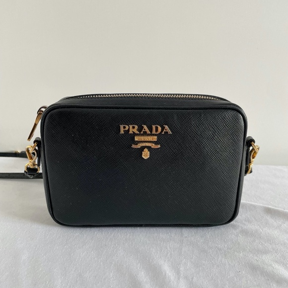 Prada Handbags - Prada Saffiano Lux black crossbody with Gold hardware